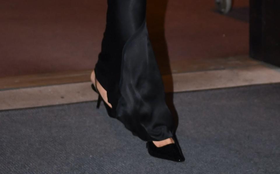 A closer look at Rihanna's black slingback shoes she wore while out in New York City on May 9.