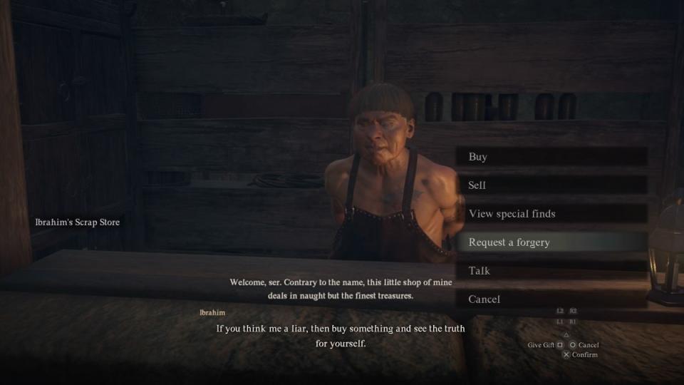 You can request a forgery at Ibrahim's Scrap Store, which will cost you some gold.<p>Capcom, GLHF</p>