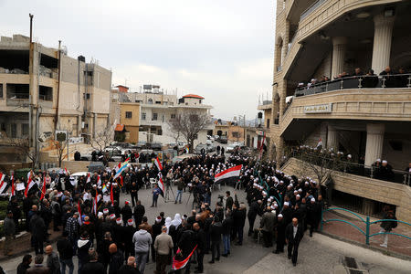 Druze people take part in a rally over U.S. President Donald Trump's support for Israeli sovereignty over the Golan Heights, in Majdal Shams near the ceasefire line between Israel and Syria in the Israeli occupied Golan Heights March 23, 2019 REUTERS/Ammar Awad