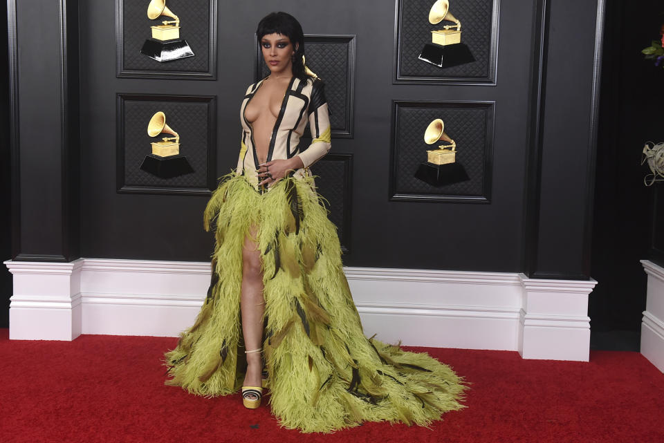 Doja Cat arrives at the 63rd annual Grammy Awards at the Los Angeles Convention Center on Sunday, March 14, 2021. (Photo by Jordan Strauss/Invision/AP)