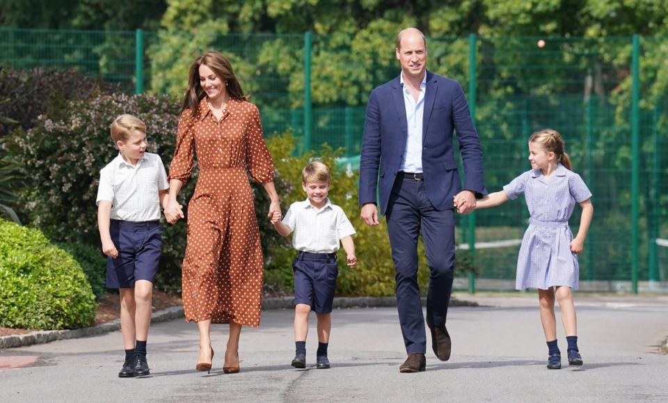 George, Charlotte and Louis arrive at Lambrook School with their parents (Jonathan Brady/PA) (PA Media)