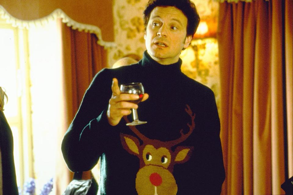 The blueprint: Colin Firth in his Christmas jumper in ‘Bridget Jones’s Diary’ (Universal/Sky)