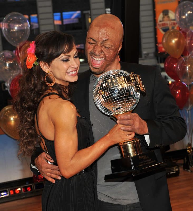 The <em>All My Children</em> actor and Iraq War veteran won the mirrorball trophy during a surprising finale in which the top-scoring Ricki Lake failed to advance to the top two. The soldier-turned-actor's triumph over severe burns received in Iraq brought emotion to the ballroom.<p>Courtesy ABC</p>