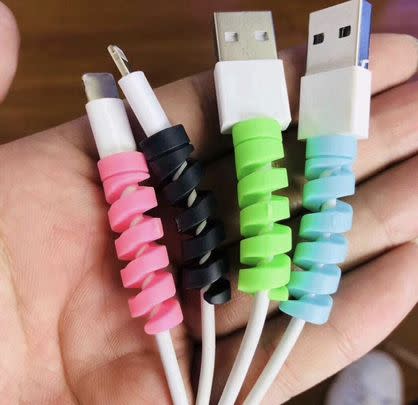 These cable covers will protect your phone charger from the fraying and breaking that often comes from pulling and bending it