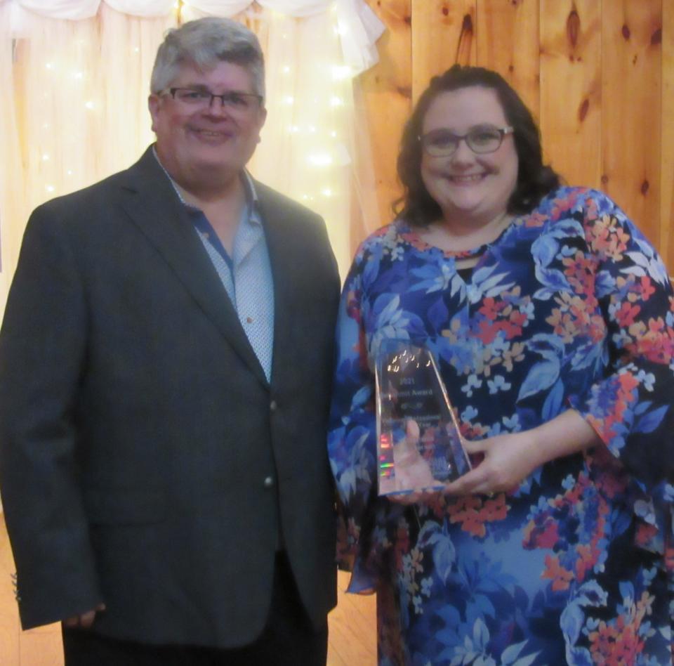 Mineral County Chamber of Commerce president Randy Crane (right) recognized Stephanie Nickerson as the county’s Young Professional of the Year.