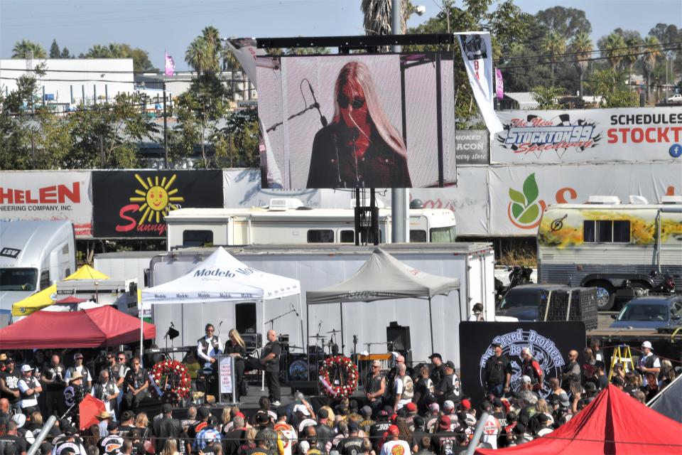 Stories, music and tears marked the service for Ralph "Sonny" Barger, a founding member of the Oakland chapter of the Hells Angels. Thousands of people gathered at Stockton 99 Speedway, Stockton on Saturday, Sept. 24, the site of the service.