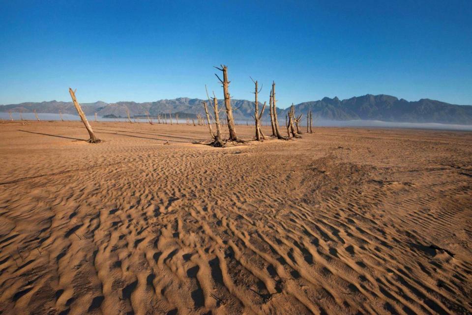 A photo of Theewaterskloof Dam, around 100km from Cape Town, taken in May 2017 (AFP/ Rodger Bosch/Getty Images)