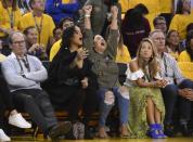 Jun 1, 2017; Oakland, CA, USA; Recording artist Rihanna in attendance in the first half of the 2017 NBA Finals between the Golden State Warriors and the Cleveland Cavaliers at Oracle Arena. Mandatory Credit: Kyle Terada-USA TODAY Sports