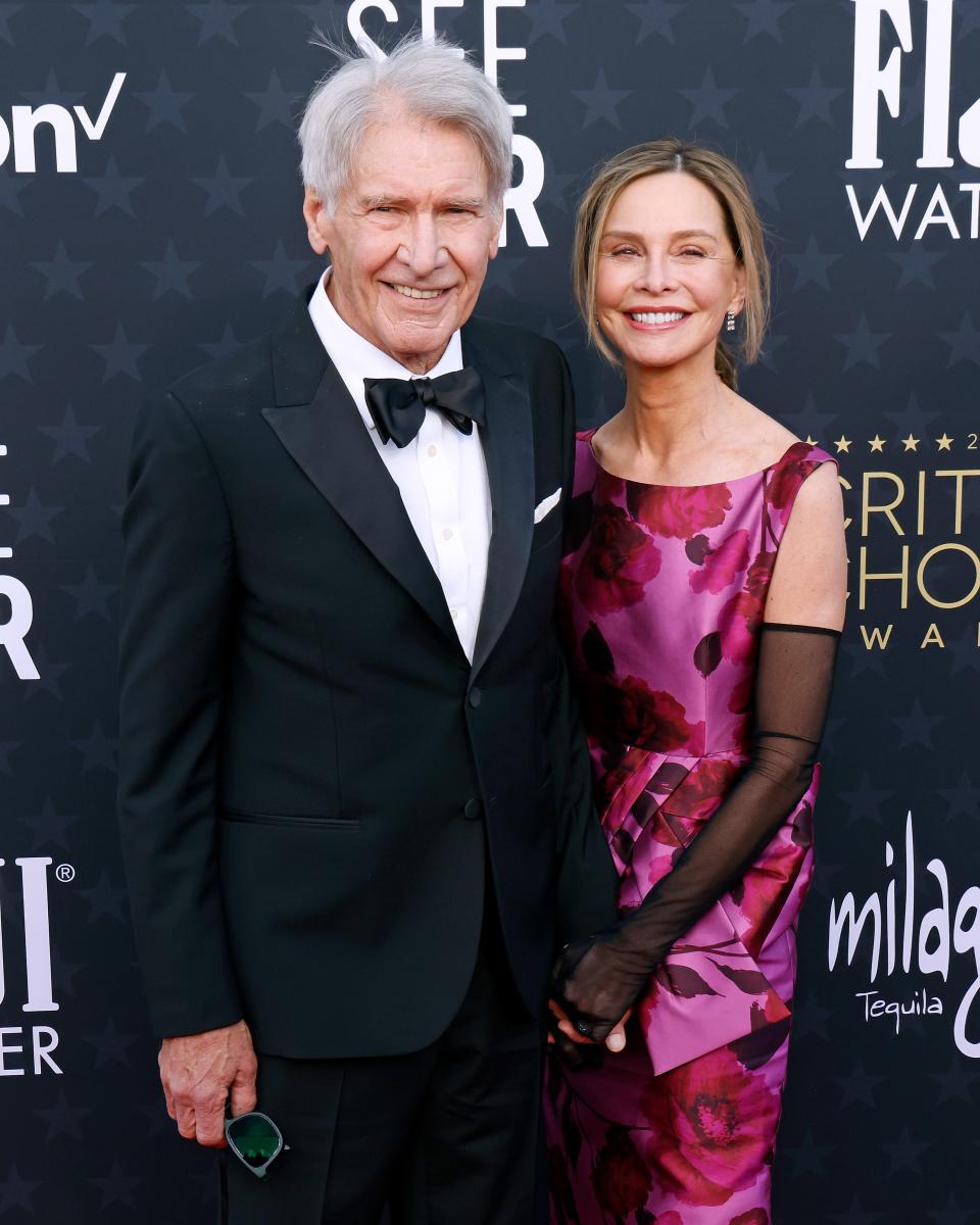 Harrison Ford and Calista Flockhart attend the 29th Annual Critics Choice Awards at The Barker Hangar on January 14, 2024 in Santa Monica, California.