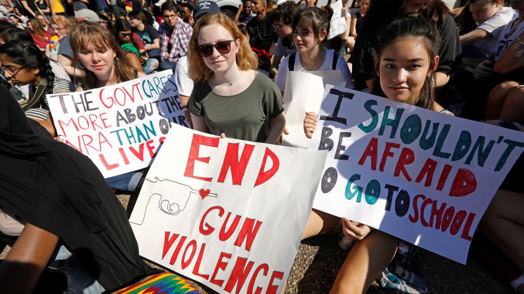 Students who walked out of their Montgomery County, Maryland, schools protest against gun violence in front of the White House in Washington, U.S.