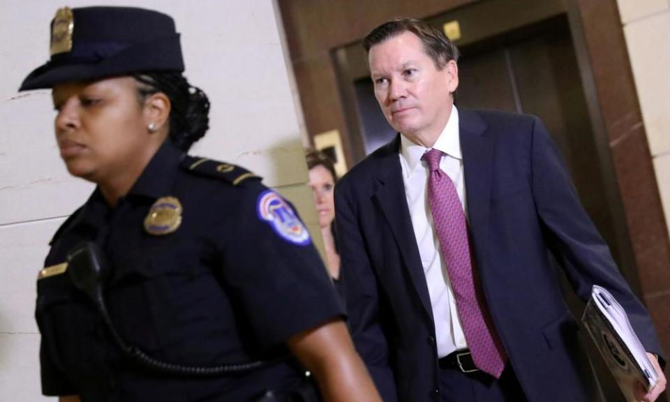 Michael Atkinson arriving to testify at a House Intelligence Committee closed-door hearing on a whistleblower complaint about President Trump’s dealings with Ukraine, in October 2019.