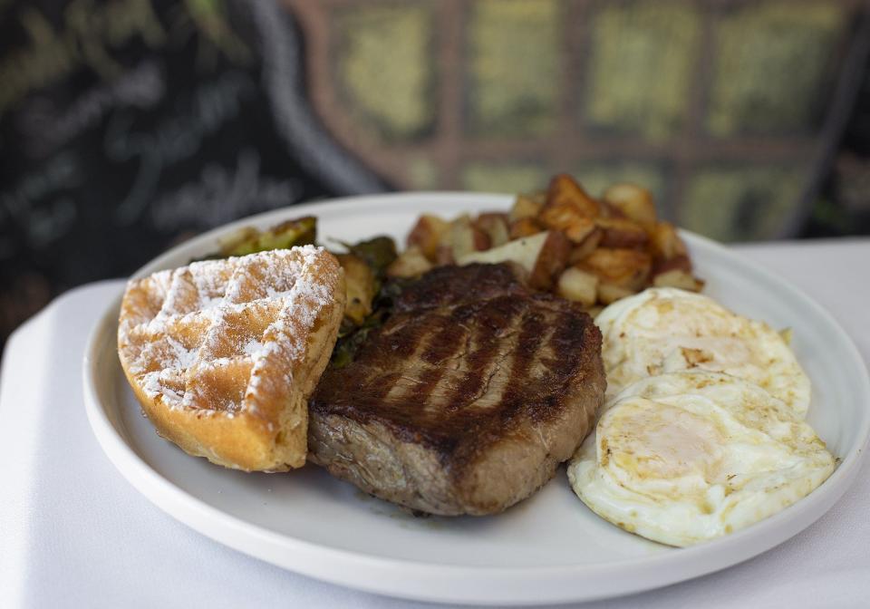 Steak and Eggs at What the Waffle on E. Long Street in the King Lincoln district. (Photo by Tim Johnson)