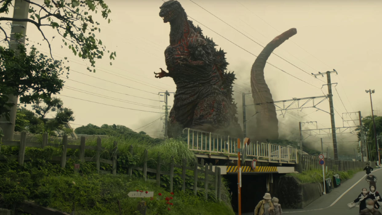  Godzilla walking through Tokyo in Shin Godzilla. 