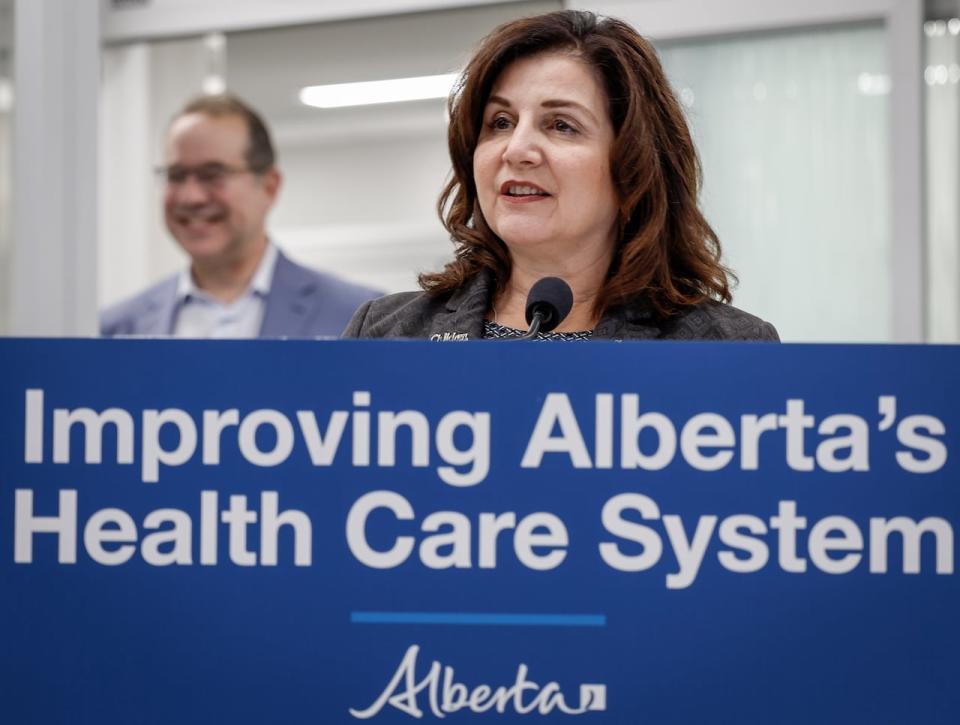 Alberta Minister of Health Adriana LaGrange speaks at the opening of the emergency room at Peter Lougheed hospital in, Calgary, Alta., Tuesday, Aug. 22, 2023.