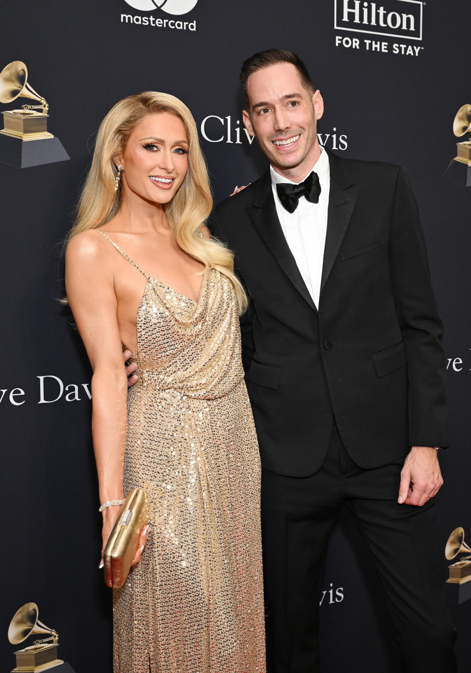 Paris Hilton and Carter Reum at the Pre-GRAMMY Gala held at The Beverly Hilton on February 3, 2024 in Los Angeles, California. (Photo by Gilbert Flores/Billboard via Getty Images)