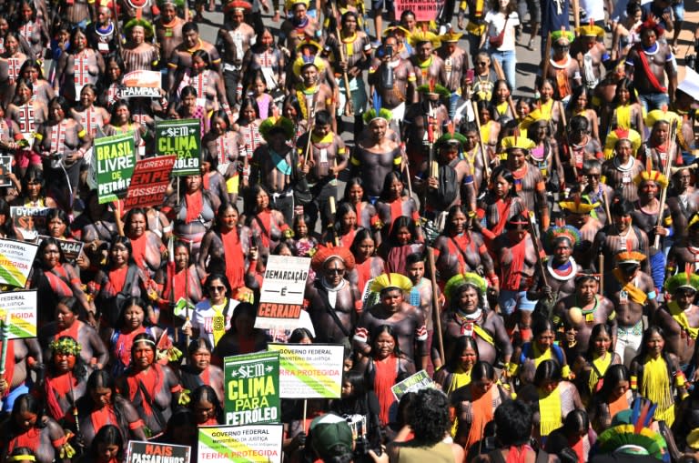 Indigenous Brazilians from multiple groups march in Brasilia April 23, 2024 (EVARISTO SA)