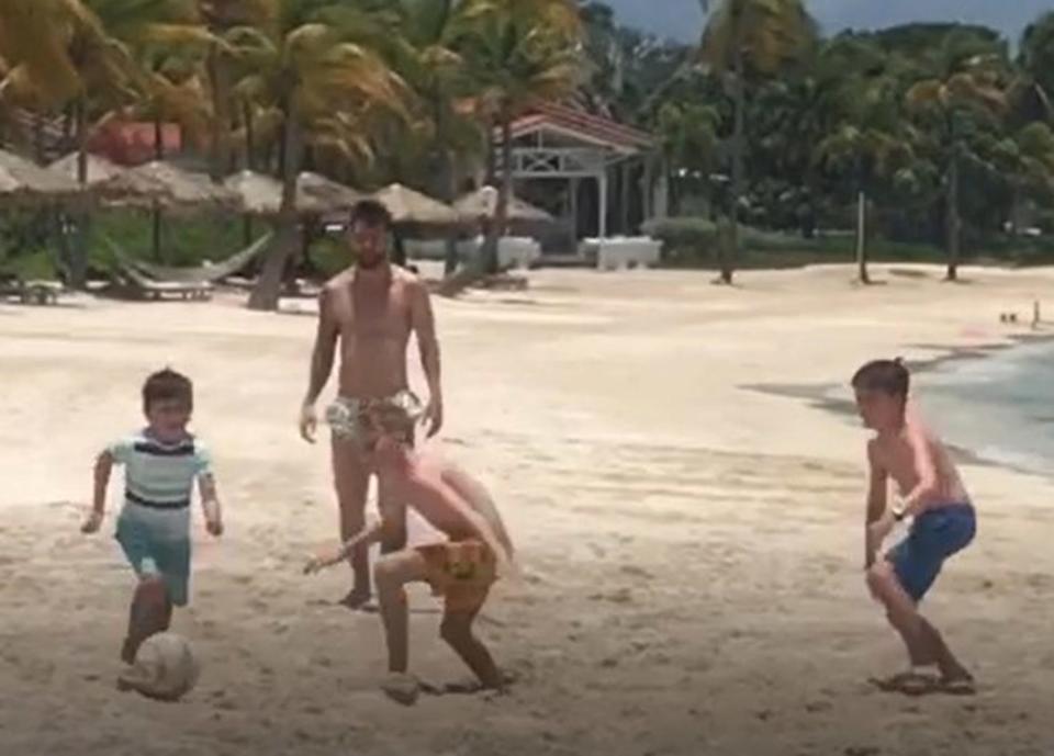 The group played football in Antigua (Anna O'Neill/PA Wire)