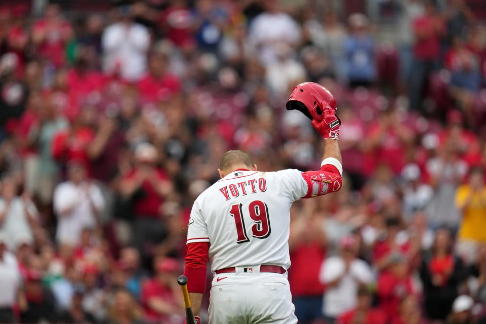 First baseman Joey Votto provided  many thrills for Reds fans over his 17 years but is now  a free agent. Who will provide the leadership he did last season on an extremely young team is a big question.