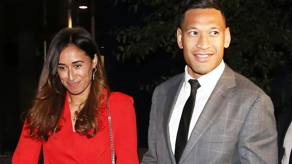 Maria and Israel Folau, pictured here leaving Federal Court after a meeting with Rugby Australia. 