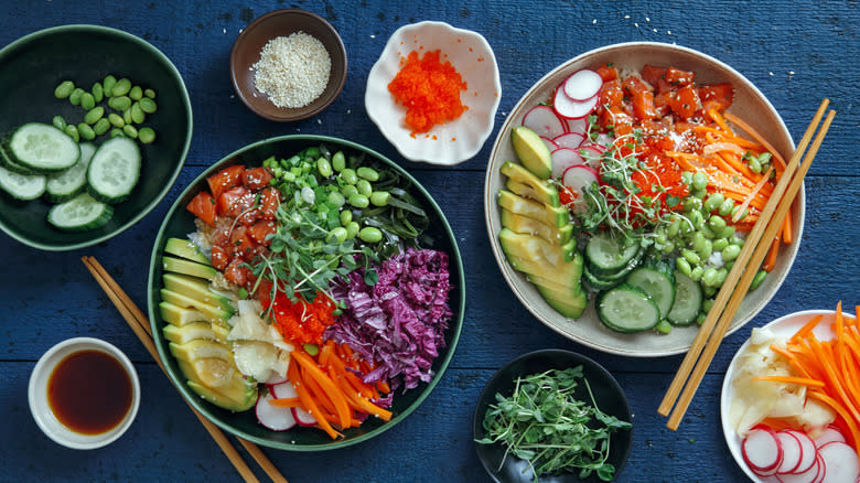 rice bowls with vegetables