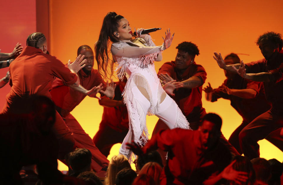 Rosalia performs a medley at the 62nd annual Grammy Awards on Sunday, Jan. 26, 2020, in Los Angeles. (Photo by Matt Sayles/Invision/AP)