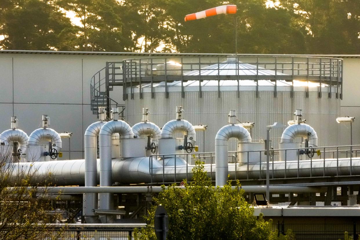 Morning light falls on the landfall facility of the Nord Stream 1 Baltic Sea pipeline and the transfer station of the OPAL gas pipeline, the Baltic Sea Pipeline Link, in Lubmin, Germany, on July 21, 2022 (Copyright 2022 The Associated Press. All rights reserved)