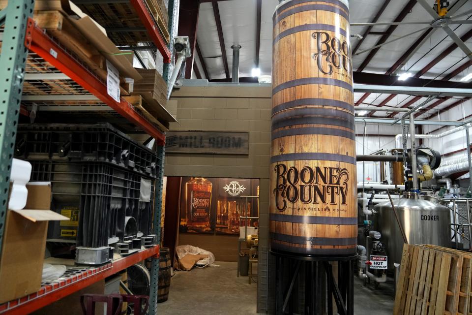 View of the mill room, Tuesday, Oct. 3, 2023, at Boone County Distilling Company. The company’s recipe consists of 74 percent corn, 21 percent rye and 5 percent malted barley.
