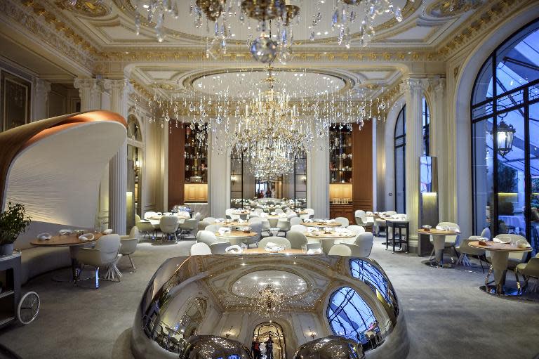 Alain Ducasse's restaurant at the Plaza Athenee hotel in Paris on September 2, 2014