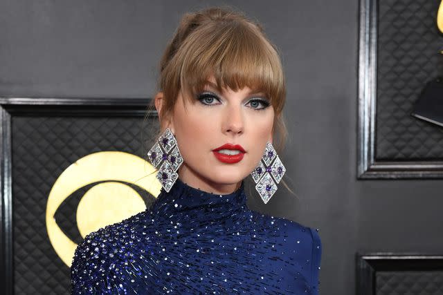 <p>Jon Kopaloff/WireImage</p> Taylor Swift at the Grammy Awards on Los Angeles on Feb. 5, 2023