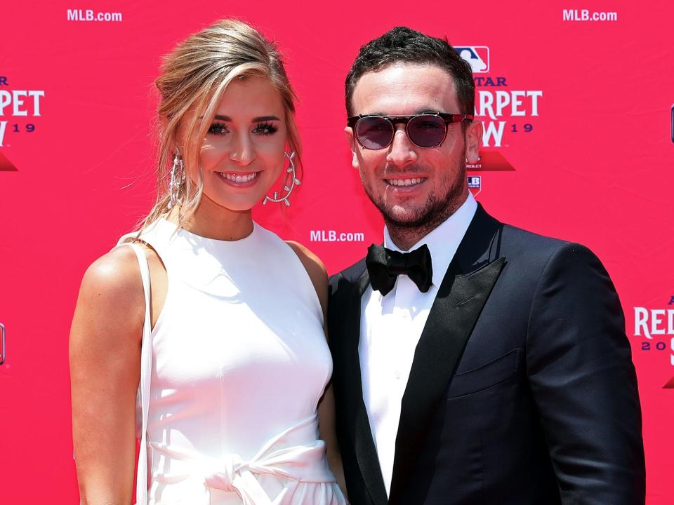 Alex Bregman #2 of the Houston Astros poses for a photo with his girlfriend Reagan Howard during the MLB Red Carpet Show presented by Chevrolet at Progressive Field on Tuesday, July 9, 2019 in Cleveland, Ohio