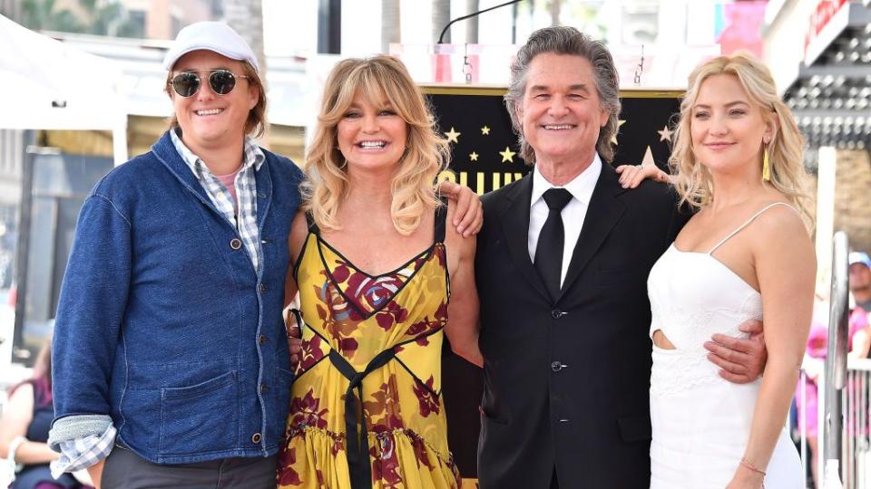 hollywood, ca may 04 boston russell, honorees goldie hawn, kurt russell and actor kate hudsonhonored with double star ceremony on the hollywood walk of fameon may 4, 2017 in hollywood, california photo by steve granitzwireimage