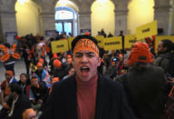 <p>Immigration activists conduct an act of civil disobediance in the rotunda of the Russell Senate Office Building on Feb. 7, 2018 in Washington, D.C. (Photo: John Moore/Getty Images) </p>