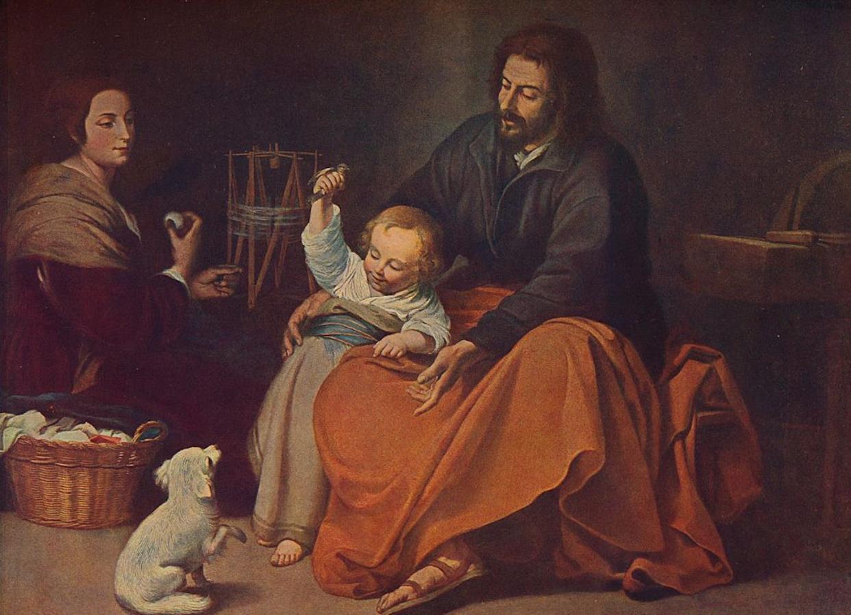 'The Holy Family,' by the 17th-century Spanish painter Bartolome Esteban Murillo. <a href="https://www.gettyimages.com/detail/news-photo/la-sagrada-familia-c1650-a-tender-domestic-scene-showing-news-photo/615473950" rel="nofollow noopener" target="_blank" data-ylk="slk:The Print Collector/Hulton Fine Images via Getty Images;elm:context_link;itc:0;sec:content-canvas" class="link ">The Print Collector/Hulton Fine Images via Getty Images</a>