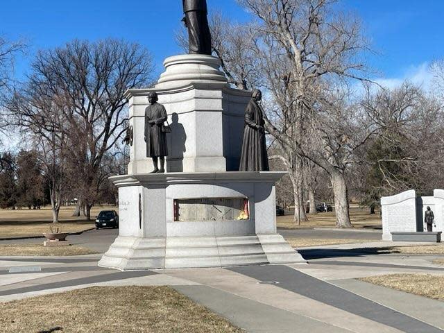 A monument to Dr. Martin Luther King Jr. in Denver was vandalized. A plaque detailing the history of slavery heading into the Civil War was stolen. Another panel that is still intact depicts the Civil War to Civil Rights period.