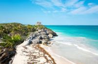 <p>The ancient Mayan ruins overlooking the white sand beaches and bright blue waters of Tulum feel a world away from Cancun, which happens to be just a two hour drive north.</p>