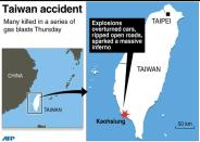 Map showing Kaohsiung in southern Taiwan where a series of gas explosions late Thursday killed many