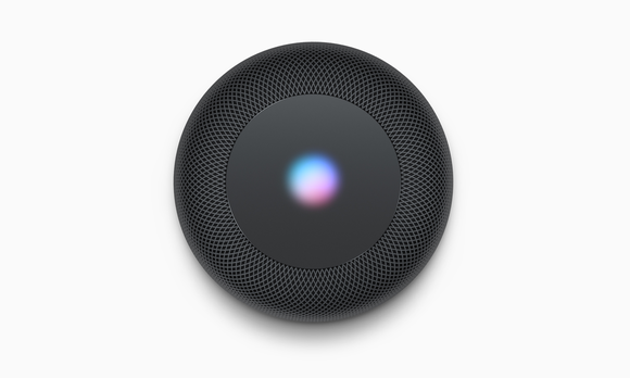 Top view of black HomePod with Siri interface