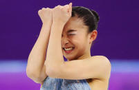 Figure Skating - Pyeongchang 2018 Winter Olympics - Ladies Single Skating Short Program - Gangneung, South Korea - February 21, 2018 - Kaori Sakamoto of Japan reacts after her performance. REUTERS/Lucy Nicholson