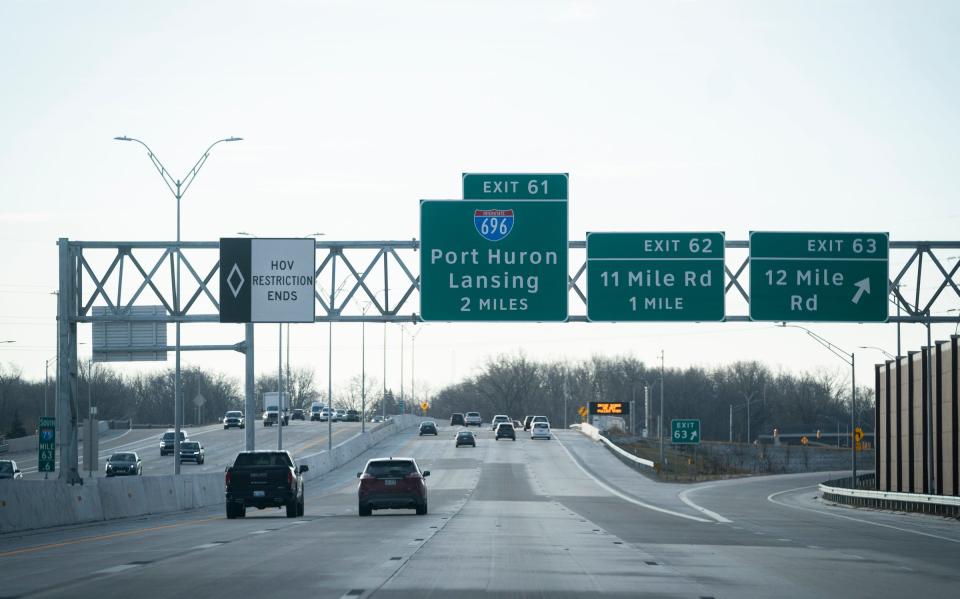 Early morning commuters utilize the new HOV lanes on 75 southbound through Oakland County on Wednesday, Dec. 20, 2023.