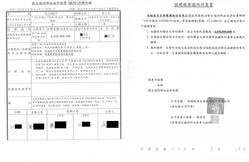 高端合約部分內容。（圖／疾管署提供）