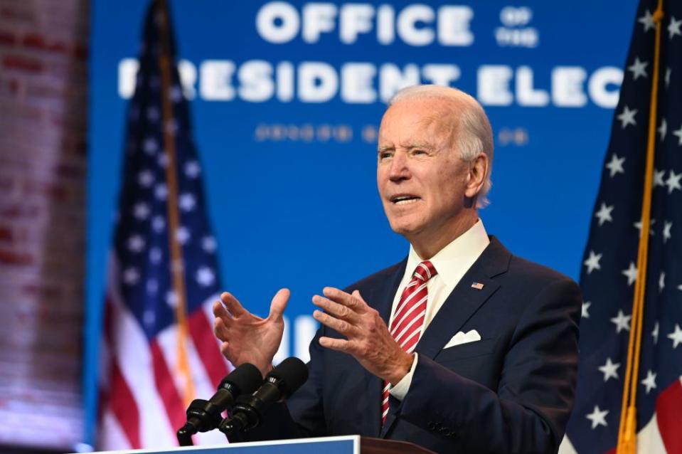 US President-elect Joe Biden speaking at a press conference in Delaware on Monday.