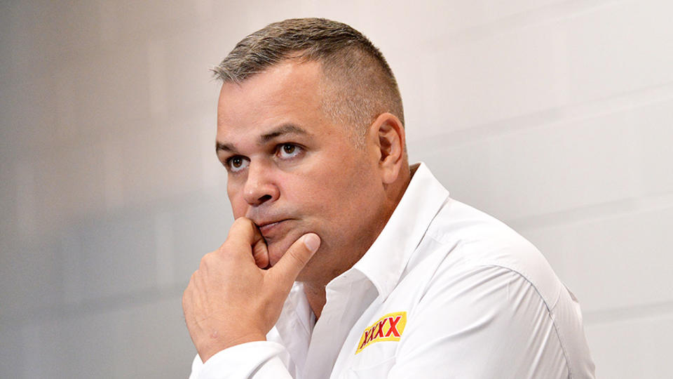 Pictured here, Anthony Seibold at a Brisbane Broncos press conference.