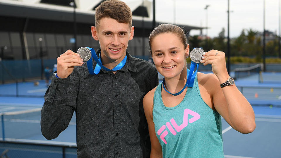 Joint Newcombe Medal winners Alex de Minaur and Ashleigh Barty. (Photo by Quinn Rooney/Getty Images)