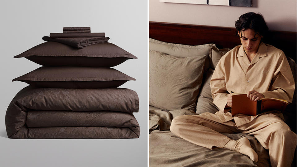 Kith for Parachute bedding in Kindling (left); a pajama set in the canvas colorway