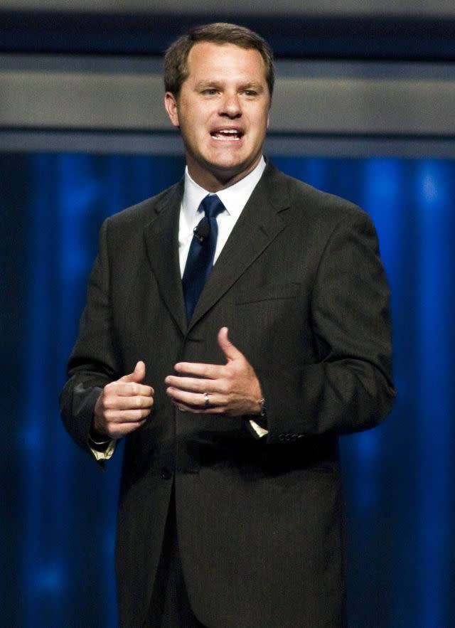 Doug McMillon, president and CEO of Walmart International, speaks during the Walmart Stores Inc. shareholders' meeting in Fayetteville, Ark., Friday, June 1, 2012. (AP Photo/April L. Brown)