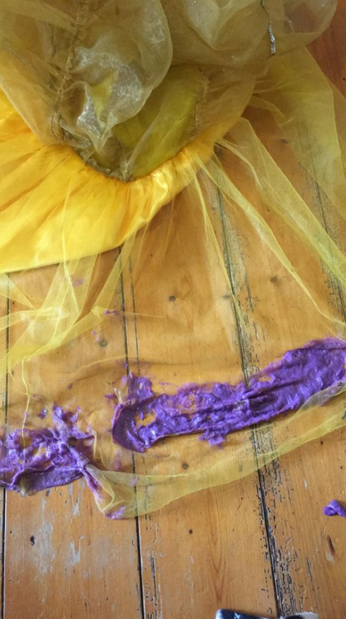 Kylie posted a pic of her daughter's ruined dress to get tips on how to save it. Photo: Facebook