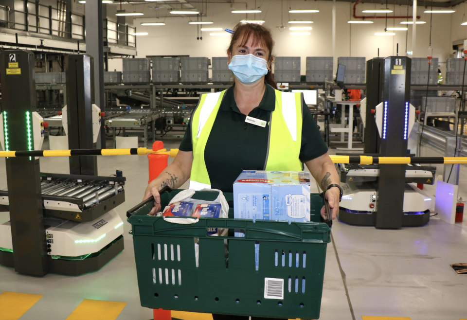 Pictured is a Woolworths employee working at the new eStore at Carrum Downs. Source: Woolworths