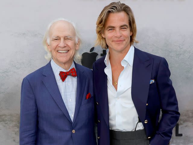 <p>Frazer Harrison/Getty</p> Robert Pine and Chris Pine attend the "Five Days At Memorial" red carpet event in 2022