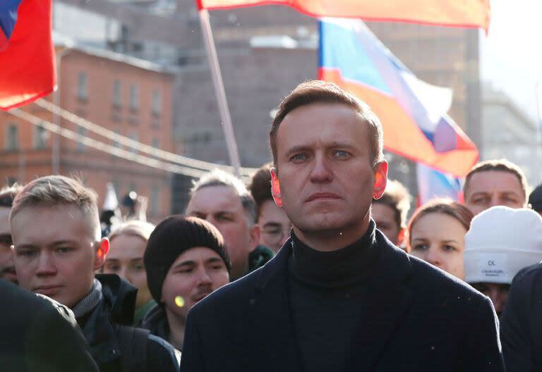 Alexei Navalny en una manifestación en Moscú, en febrero de 2020