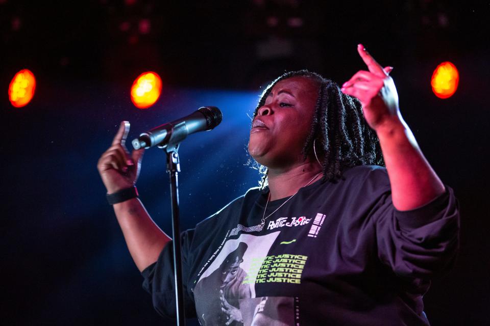 Celest Divine performs during the Life The Griot & Friends event, celebrating Chess & Community’s 10-year anniversary at Live Wire on Thursday, March 10, 2022 in Athens. 